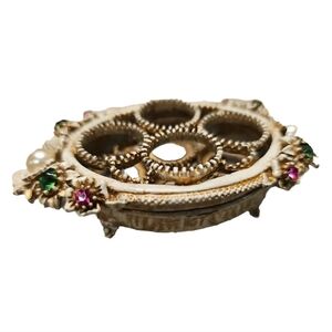 Vintage Florenza LIPSTICK HOLDER Gold Tone Metal Jewels Four Tube